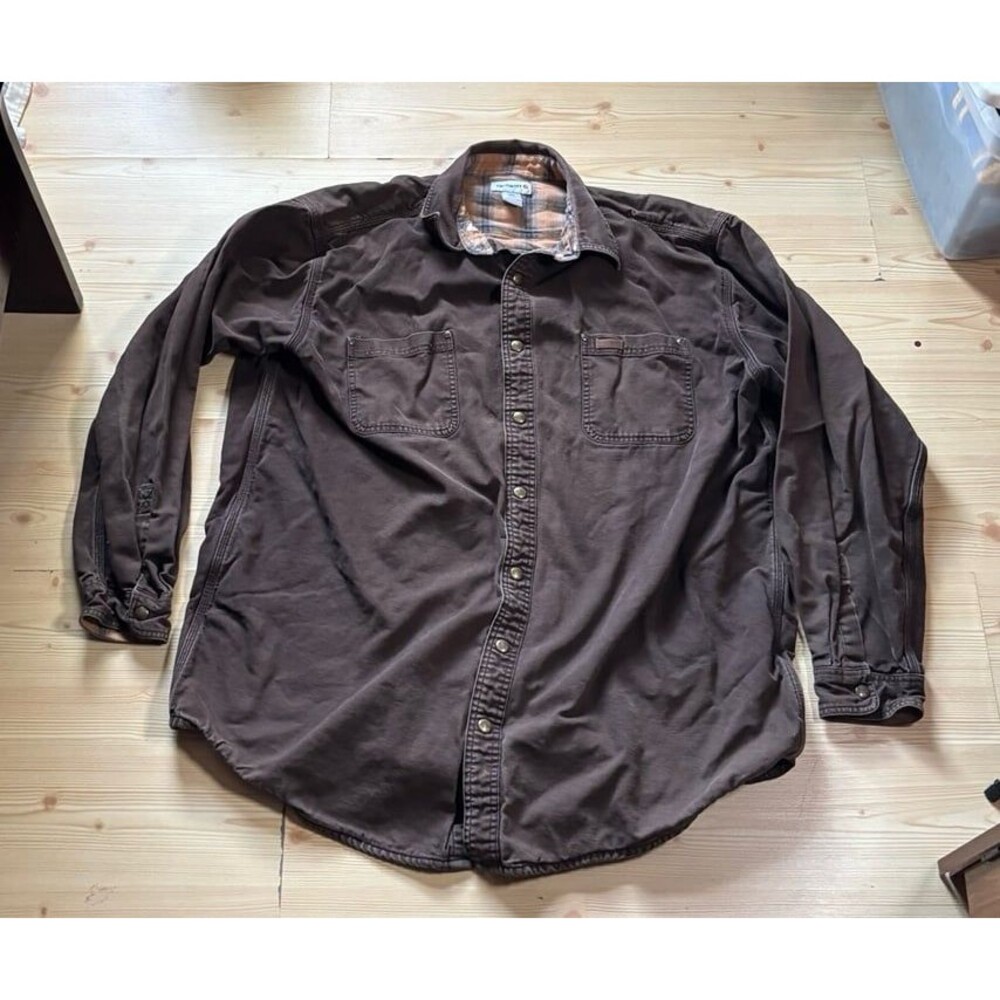 Carhartt S296 DKB Flannel Lined Canvas Shirt Men’s 2Xl Tall Brown Workwear